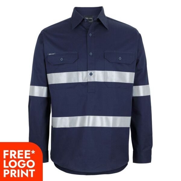 Mens Close Front Long Sleeve 150G Work Shirt Reflective Tape Thumbnail
