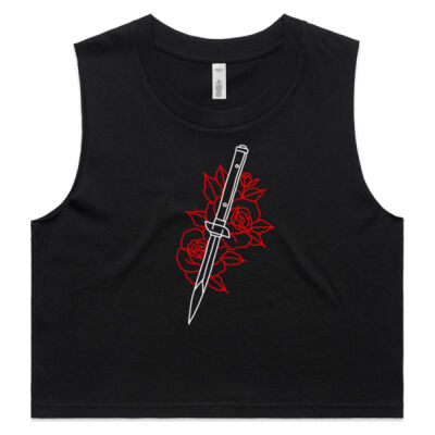 Blade and Roses Cropped Tank - Black Thumbnail