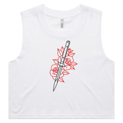 Blade and Roses Cropped Tank - White Thumbnail