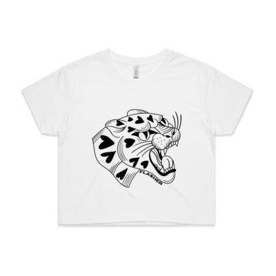 Heart Leopard Cropped T-shirt - White and Pink Thumbnail