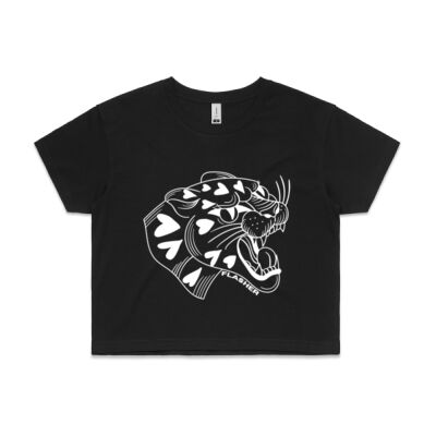 Heart Leopard Cropped T-shirt - Black Thumbnail